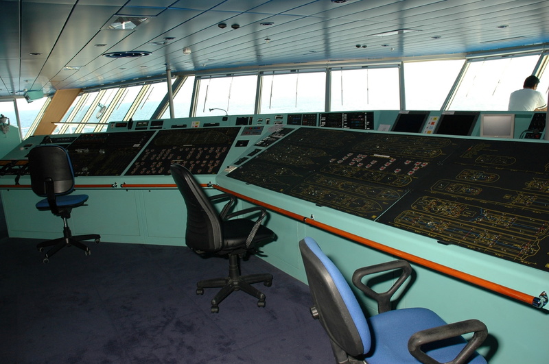 deck, bridge, sea, indoors, radar, day, equipment, glass - material, mode of transportation, communication, command deck, ship, ceiling, navigation, water
