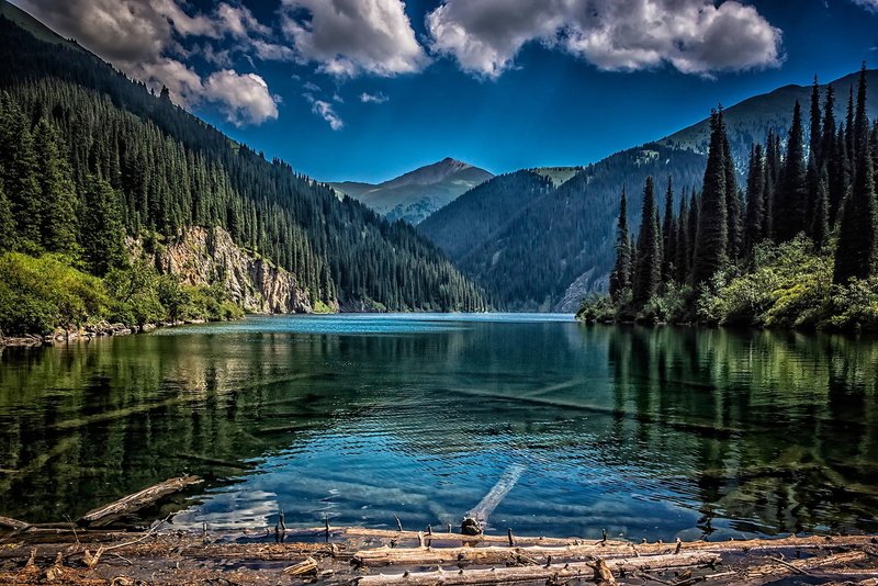 Kolsay Lake, Middle Kolsai Lake, Kazakhstan, forest, Tian Shan Mountains, Tien Shan, National Park Kolsay lakes, 1080P, lake, mountains, Kolsay Lakes National