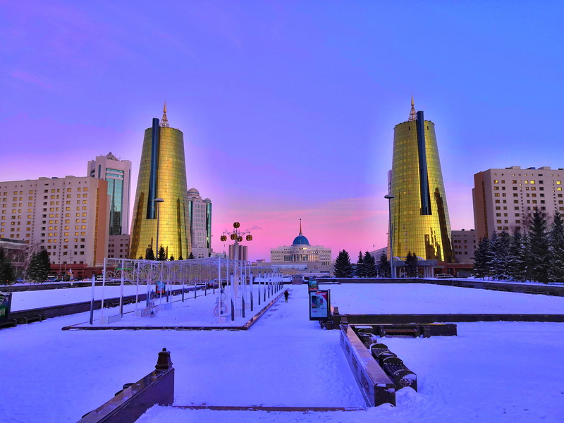 built structure, twilight, urban skyline, landscape, 4K, astana, skyscraper, snow, travel destinations, city, nature, kazakhstan, winter, office building exterior