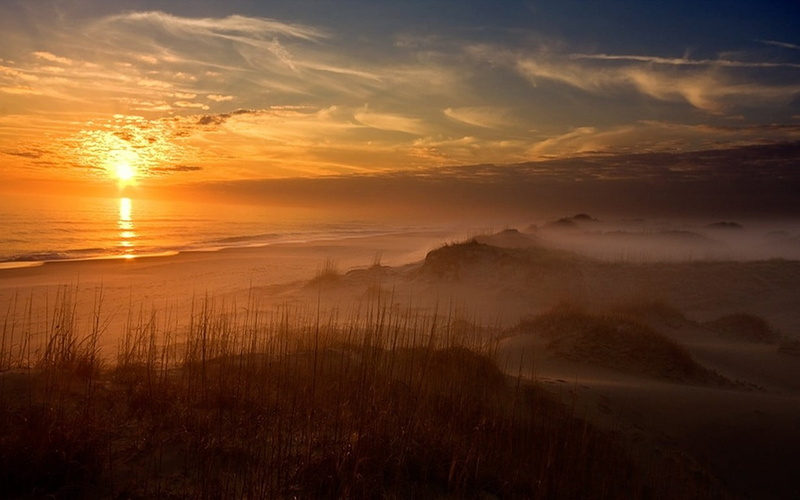 cloud - sky, dune, sunset, idyllic, clouds, sunlight, 480P, non-urban scene, no people, grass, plant, landscape, sky, mist, dramatic sky, yellow, beach