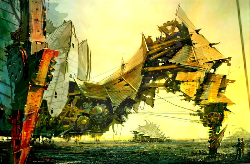 Daniel Dociu, 1080P, architecture, steampunk, sailboat, day, futuristic, nature, sky, nautical vessel, water, Guild Wars, no people, built structure, cloud - sky