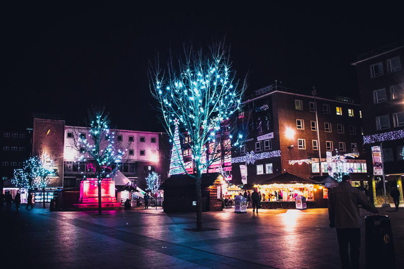 united kingdom, lights, germany, godiva, xmas, tree, illuminated, coventry, land vehicle, motion, market, german, celebration, city, christmas, city life