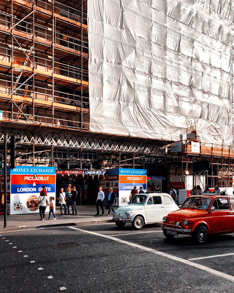 group of people, greater london, 21-22 coventry st, transportation, Fiat 500s, Piccadilly, Gentrification, city, motor vehicle, built structure, Road, building exterior