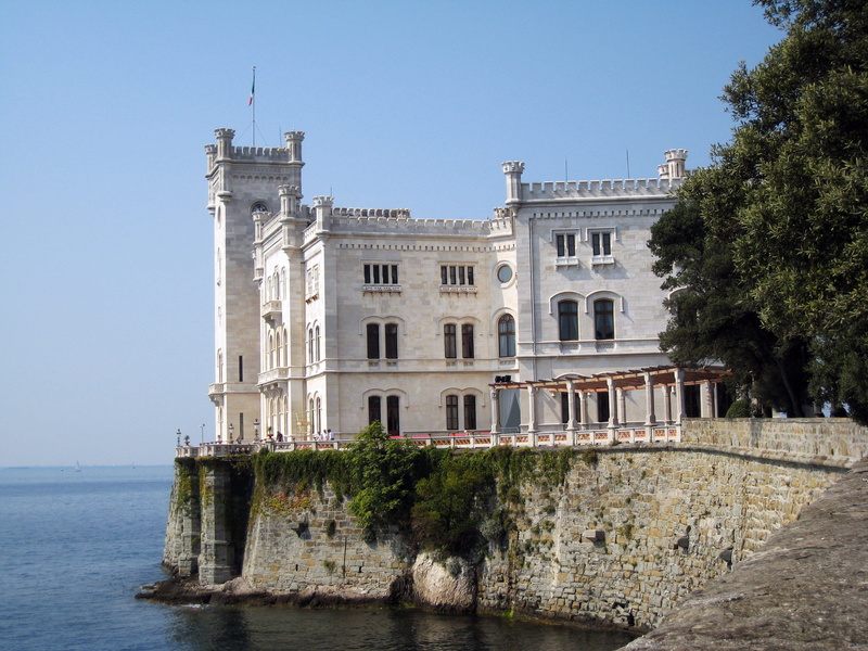 europe, sea, public domain, clear sky, travel Locations, famous Place, nature, shore, tourism, miramare, building, day, travel destinations, building exterior