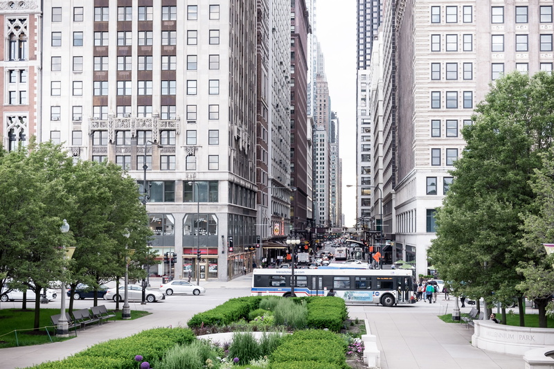 land vehicle, architecture, built structure, city life, downtown, modern, city, city street, art, michigan, steel, transportation, chicago, incidental people