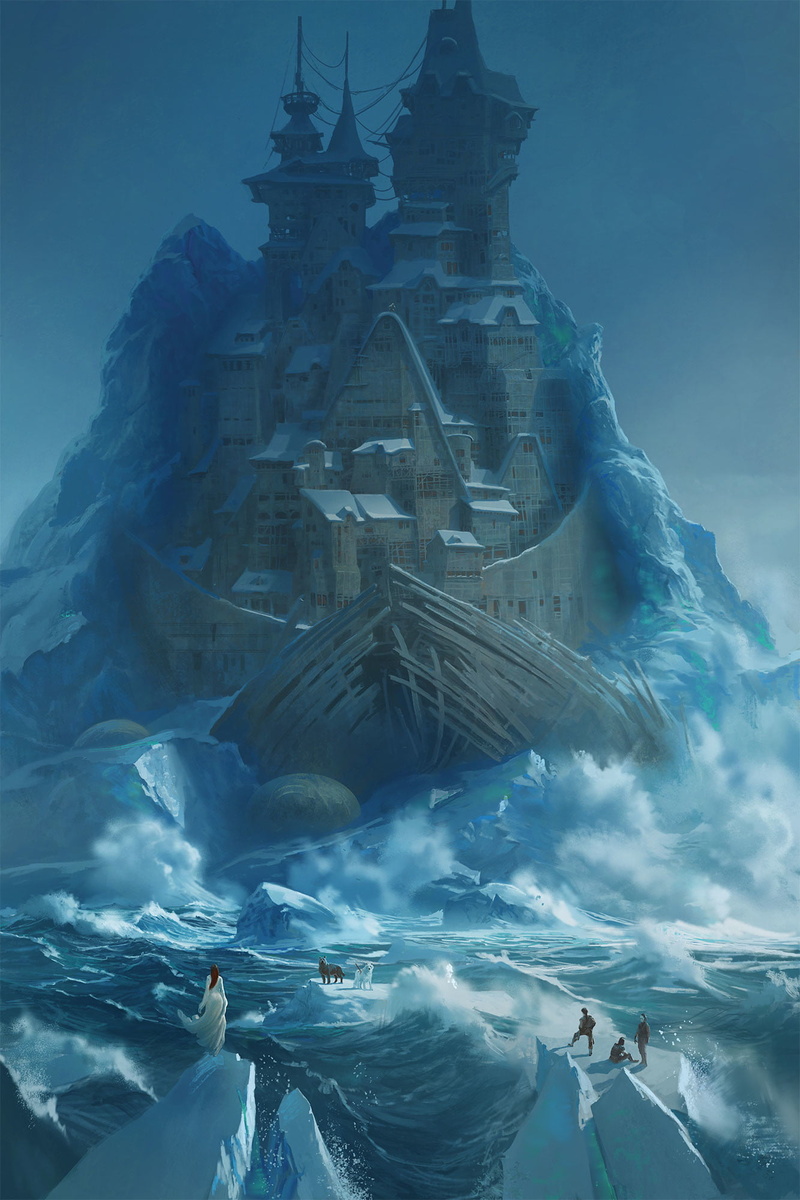 Marc Simonetti, Derelict, fantasy art, 1080P, artwork, ship, Meckros, iceberg