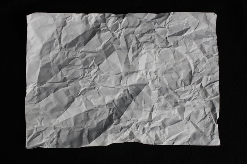 texture, close-up, message, empty, single object, blank, black background, white color, paper, crumbled paper, copy space, crumpled, no people, crinkled paper
