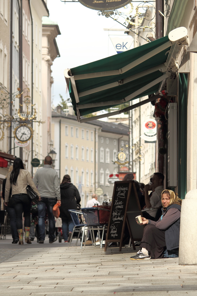 poverty, consumption, 4K, table, adult, patch, sitting, street, women, seat, sidewalk cafe, chair, lifestyles, outdoors, pedestrian zone, day, architecture