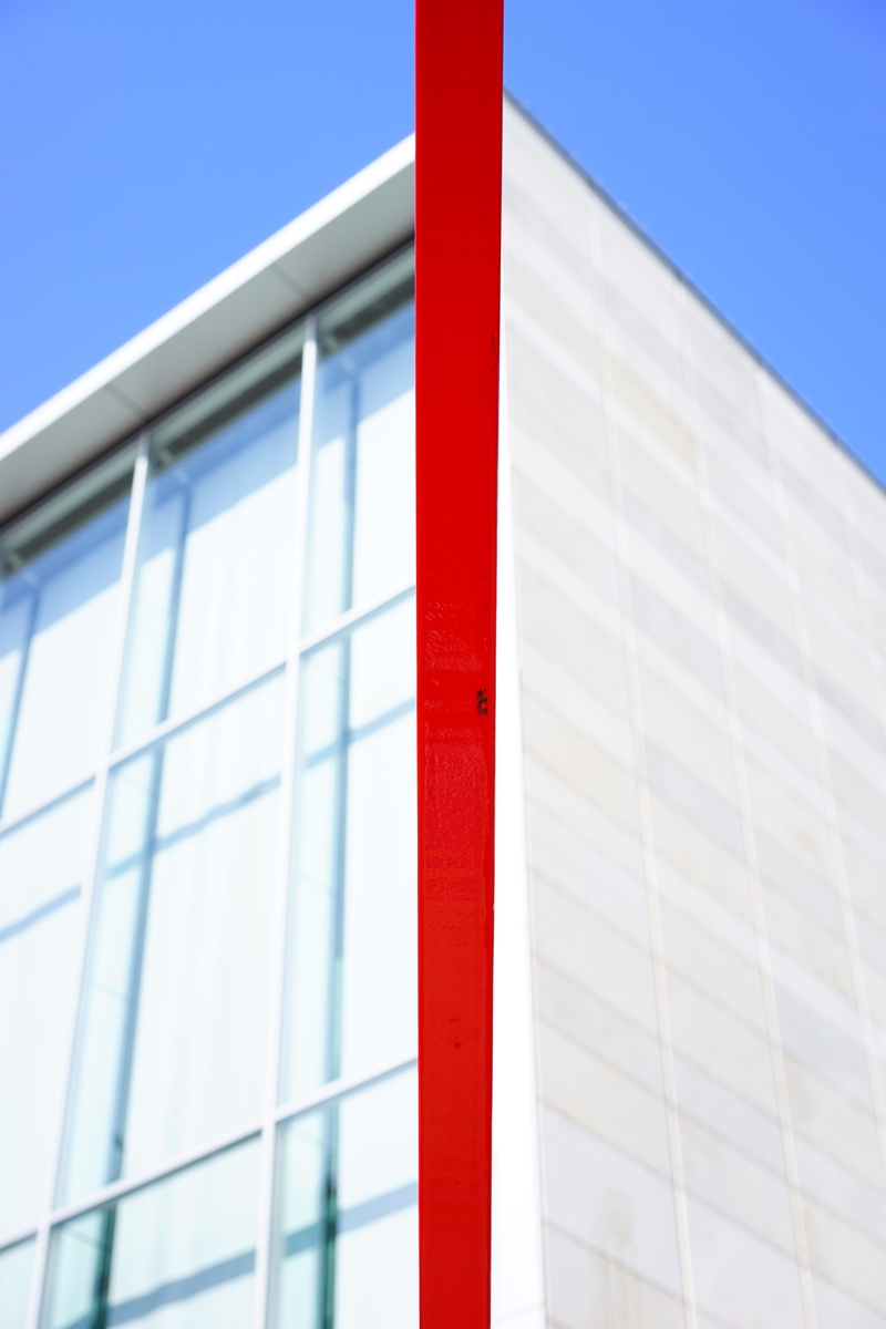 blue, wolfram wöhr, glass facade, nature, office, artwork, building exterior, architecture, no people, town center, built structure, low angle view, office building exterior