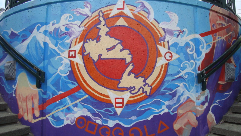 pattern, animal representation, 2K, text, blue, creativity, mural, close-up, shape, craft, newfoundland, representation, outdoors, built structure, architecture
