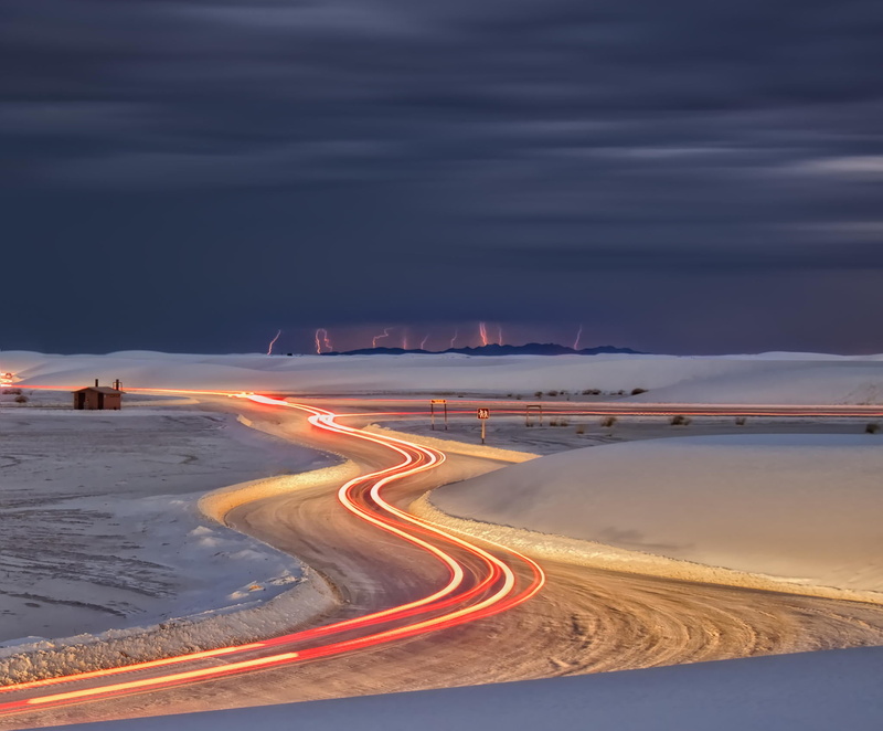 street, sky, 1080P, mountain, photograph, snow, highway, illuminated, dusk, curve, travel, nature, blue, scenics - nature, white, motion, delay, power in nature