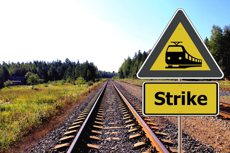 sky, sign, travel, passenger, rail traffic, strike action, passengers, warning, diminishing perspective, plant, no people, railroad track, vanishing point