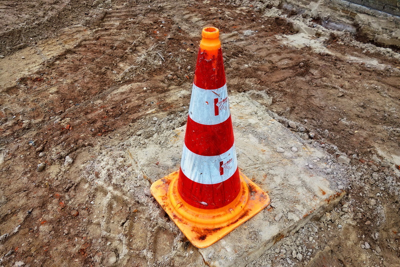 red, construction site, sign, signal, barrier, boundary, close-up, 4K, red-white stripes, highway cone, road construction, security, outdoors, witches hat