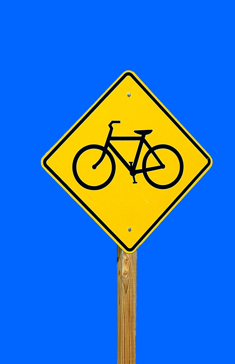 close-up, safety, 2K, metal, bicycle, copy space, guidance, no people, cyclist, diamond shaped, traffic, warning, road warning sign, road Sign, clear sky
