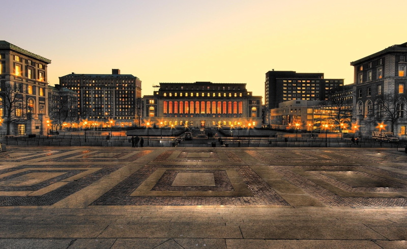town square, illuminated, library, transportation, no people, building exterior, evening, New York City, trees, sky, lights, sunset, urban, photography