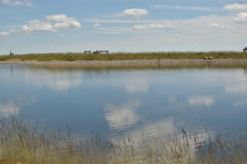 reflection, blue, nature, cloud - sky, highlands, day, worm mountain, tranquil scene, tranquility, Pond, clouds, 5K, landscape, waterfront, non-urban scene