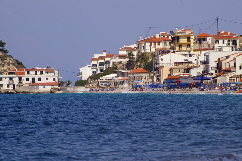 day, europe, clear sky, blue sky, land, fishing village, nautical Vessel, Beach, mediterranean Countries, Sea, blue, residential district, Samos, city