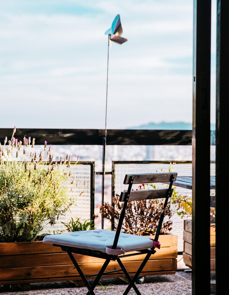 tree, rest, 2K, relaxation, apartment, comfortable, view, modern, terrace, background, flower, railing, contemporary, outdoor, patio, furniture, no people