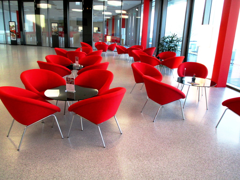 Gastronomy, cafeteria, business, tiled floor, absence, modern, chair, dining tables, flooring, set, airport departure area, meeting, black, restaurant