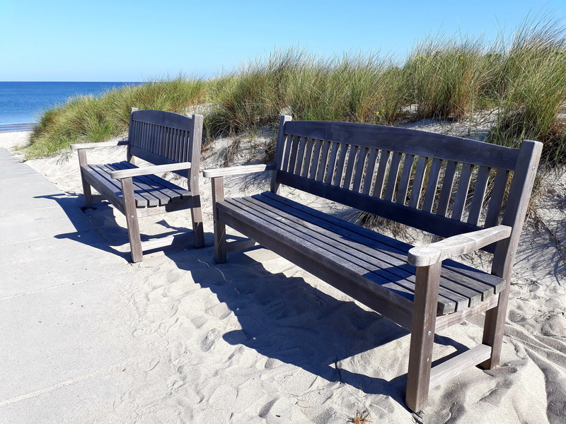 fischland, wood, germany, beach, baltic sea, nature, travel, vacations, outdoors, sand, dunes, coast, darss, empty, wood - material, 4K, blue, chair, seat