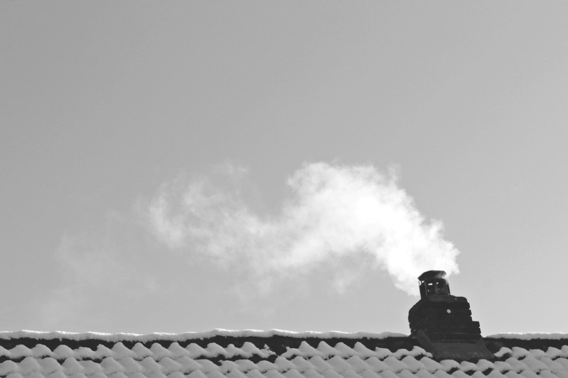 copy space, smoke, chimney, winter, smoke stack, 4K, factory, roof, building, nature, air pollution, high section, smoke - physical structure, home, no people