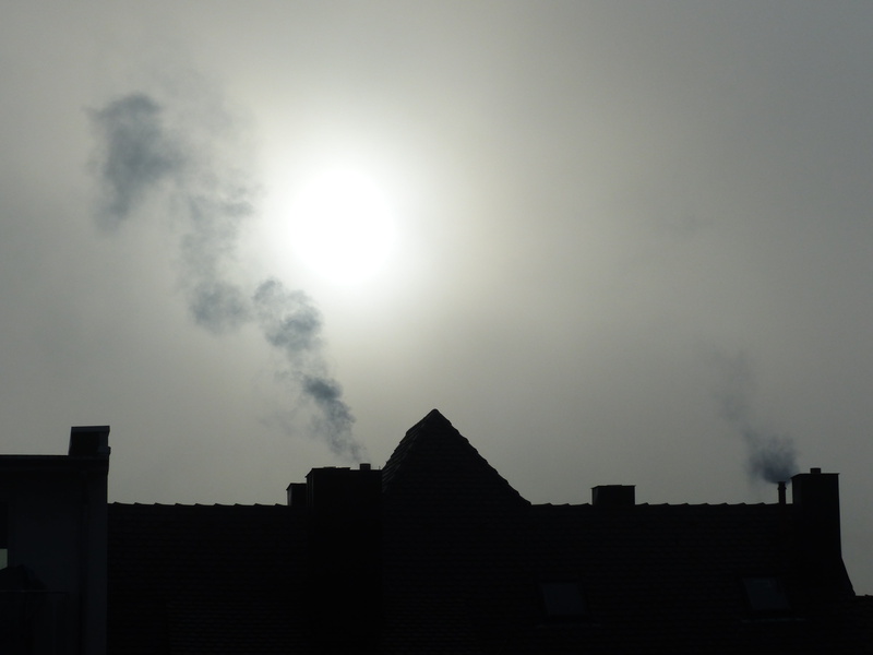 energy consumption, residential district, nature, gloomy, cloud - sky, smoke - physical structure, storm, creepy, no people, sunlight, house, air pollution