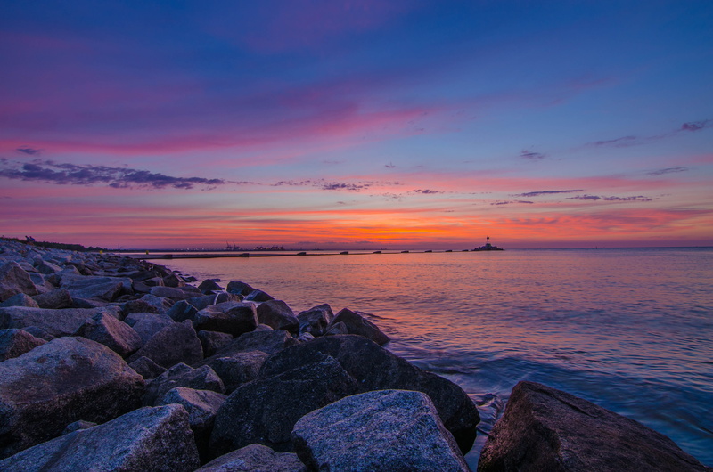 lighthouse, environment, lighter, blue, poland, outdoors, scenics, sunset, cloud - sky, view, beauty In Nature, seascape, horizon Over Water, sea wall