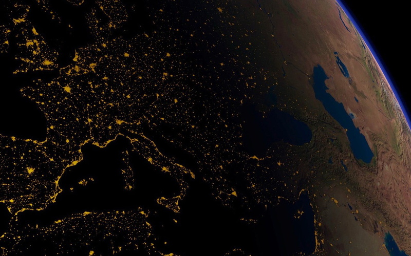planet - space, illustration, planet earth, sky, Europe, city lights, outdoors, illuminated, digital composite, star - space, exploration, Earth, space