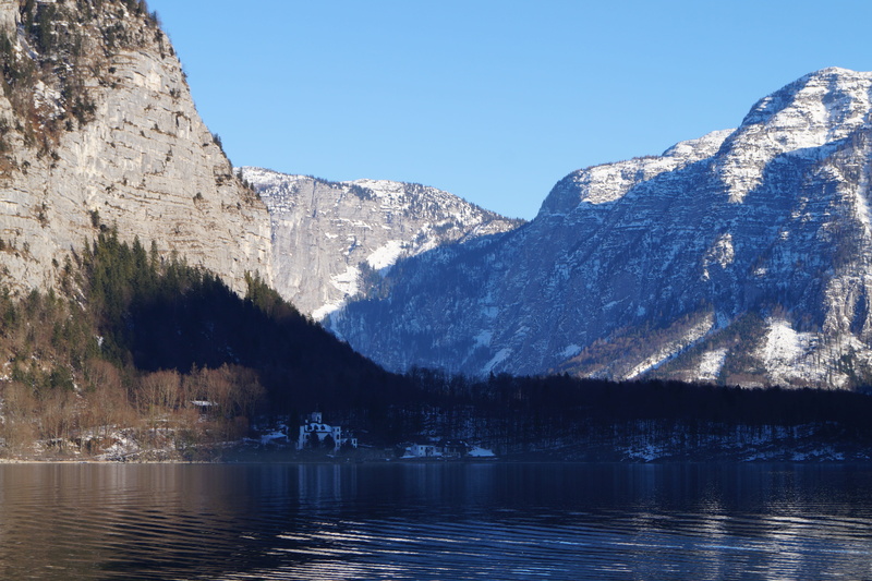 mountain, hallstatt, pine woodland, winter mountain, water, beauty in nature, mountain range, reflection, coniferous tree, lake, austria, tranquil scene