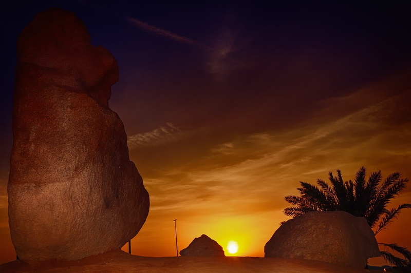 arabian peninsula, golden sunset, built structure, nature, coast, dusk, beautiful sunset, silhouette, landscape, mood, george paris, yellow, orange color