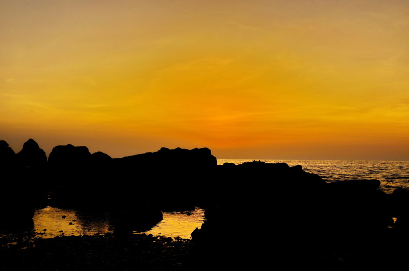 coast, landscape, solid, reflection, scenics - nature, no people, rock - object, beautiful sunset, beach, sky, horizon, non-urban scene, arabian peninsula