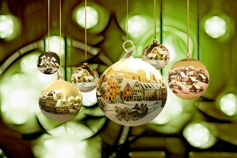 indoors, color, group of objects, background, close-up, no people, photography, holiday - event, sphere, selective focus, decoration, focus, village, christmas time
