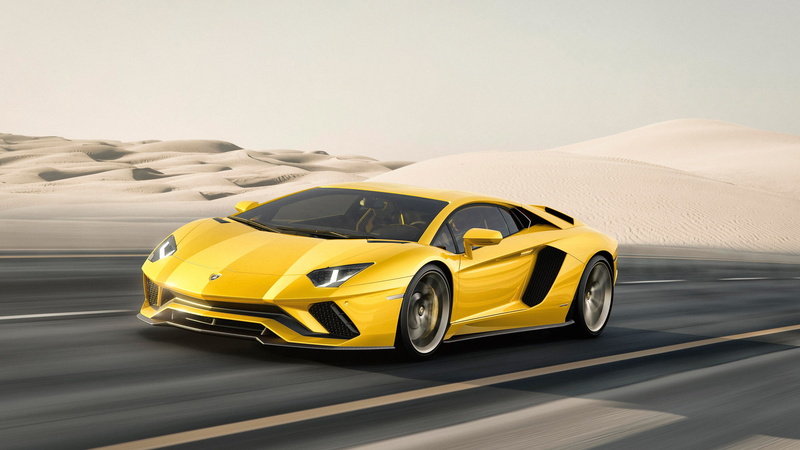 2017, 5K, aventador, s, car, yellow car, desert, lamborghini, yellow, 4k, k