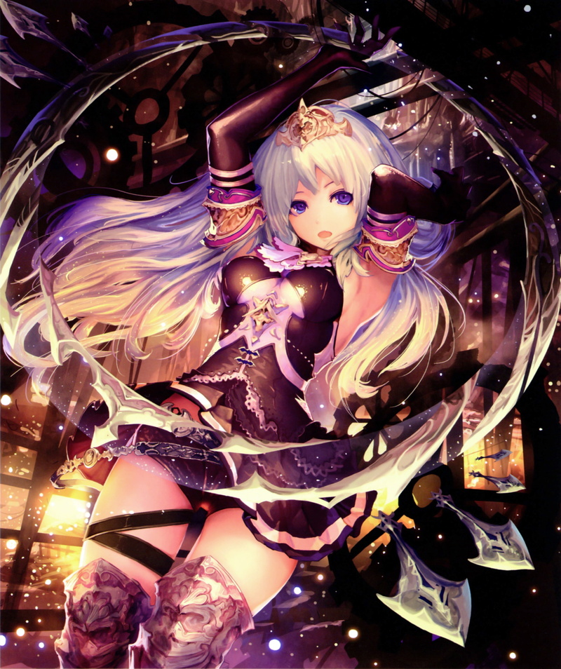 creativity, armor, Shingeki no Bahamut, representation, 4K, fashion, human representation, white hair, beauty, statue, anime girls, purple, waist up, night