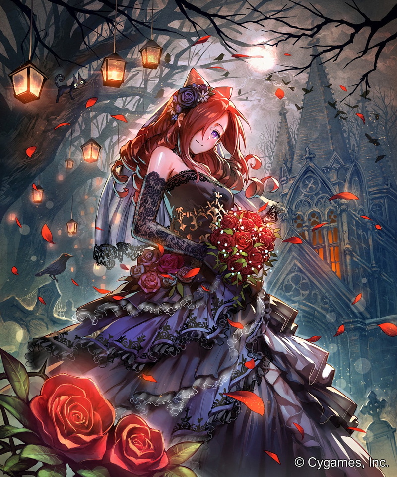 Shingeki no Bahamut, smiling, flowers, happiness, Ceres (Shingeki No Bahamut), portrait, dress, purple eyes, young adult, anime, long hair, anime girls