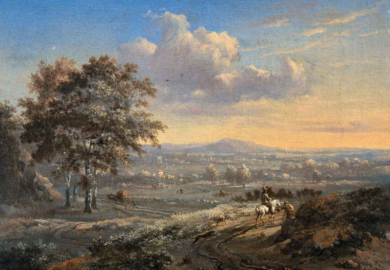 Ian Vanants, oil, canvas, Hilly landscape with a Horseman on a Country Road, picture, 1080P