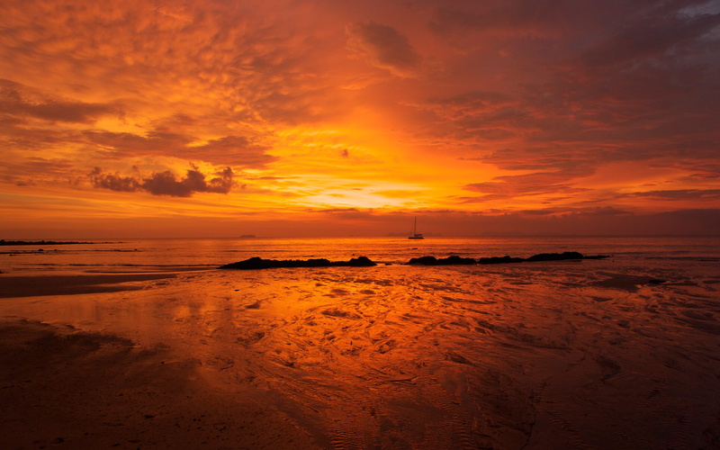 2K, water, sunset, thailand, andaman, seascape, beach