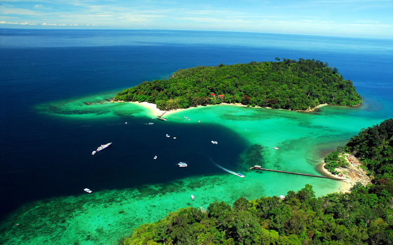 green color, kota, 4K, day, no people, sabah, malaysia, beauty in nature, abdul, islands, sea, turquoise colored, high angle view, kinabalu, park, water
