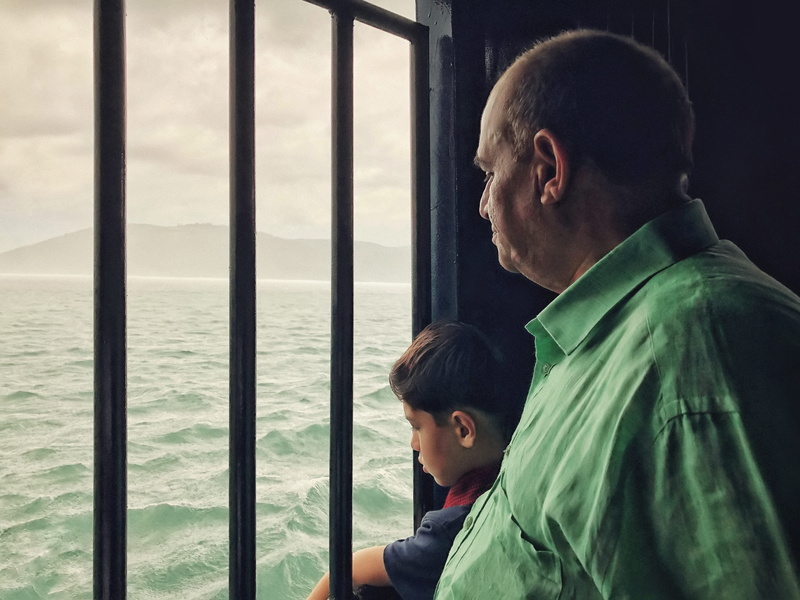 family, look, looking down, green, bars, boys, window, grandfather, father, grand, 4K, people, innocence, two people, child, men, mature men, males, bar