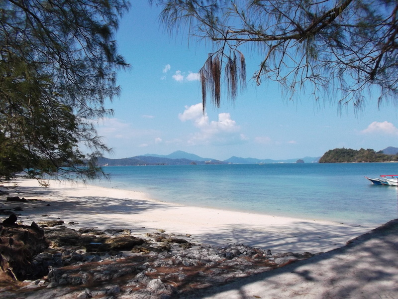 beach, langkawi, tree, solid, 2K, rock - object, sky, tranquility, scenery, sun, idyllic, rock, tranquil scene, mountain, scenics, outdoors, summer, land