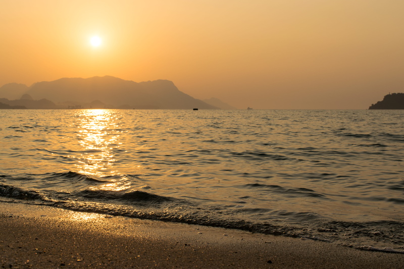 scenics - nature, no people, outdoors, golden, sailing, reflection, tranquil scene, beach, mountain, orange color, glow, adventure, tanjung rhu beach, non-urban scene