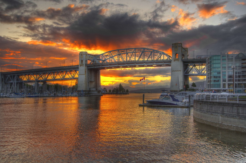 sea, city, water, canada, travel destinations, outdoors, built structure, building exterior, bay, burrard street bridge, 4K, travel, bridge - man made structure