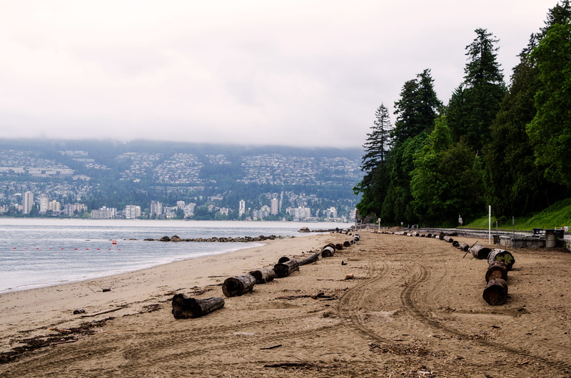 built structure, sea, architecture, land, tree, stanley park seawall english bay, canada, vancouver, plant, city, cloud - sky, tranquil scene, outdoors
