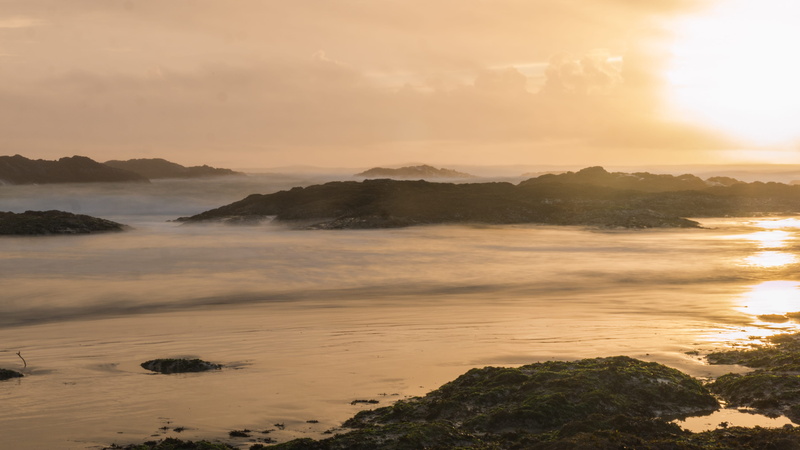 ucluelet, scenics - nature, land, water, sunset, outdoors, waves, west coast, tofino, long exposure, cloud - sky, non-urban scene, tranquility, pacific rim national park reserve - long beach unit