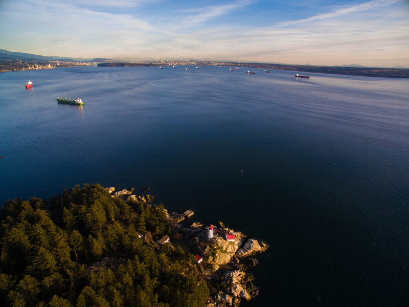 tranquil scene, land, canada, sea, transportation, architecture, outdoors, drone, ship, day, high angle view, no people, vancouver, scenics - nature, vancity