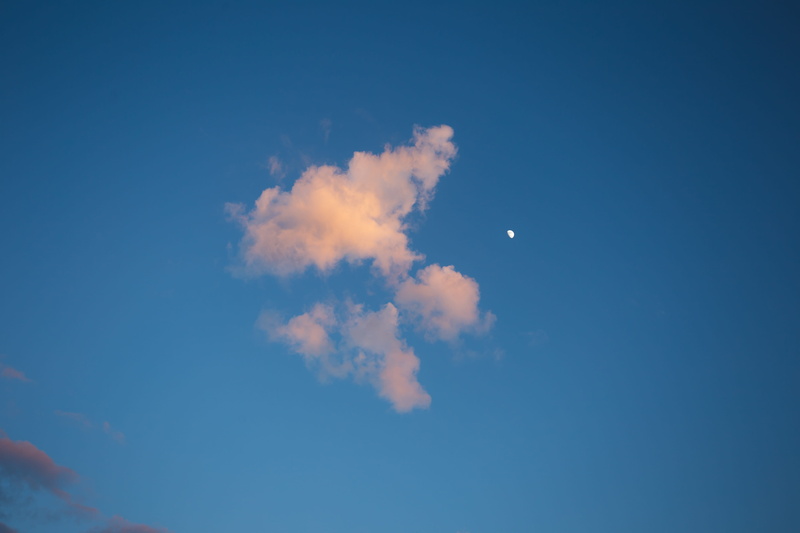 cloud - sky, tranquility, blue, 4915 beacon ln, west vancouver, no people, outdoors, air vehicle, low angle view, nature, moon, cloud, orange, mode of transportation