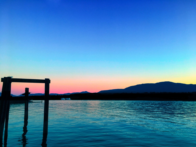 tranquility, sunset sky, outdoors, sky, 4K, water, clear sky, copy space, blue, pink sky, sunset, ocean, mountain, reflection, vancouver island, landscape