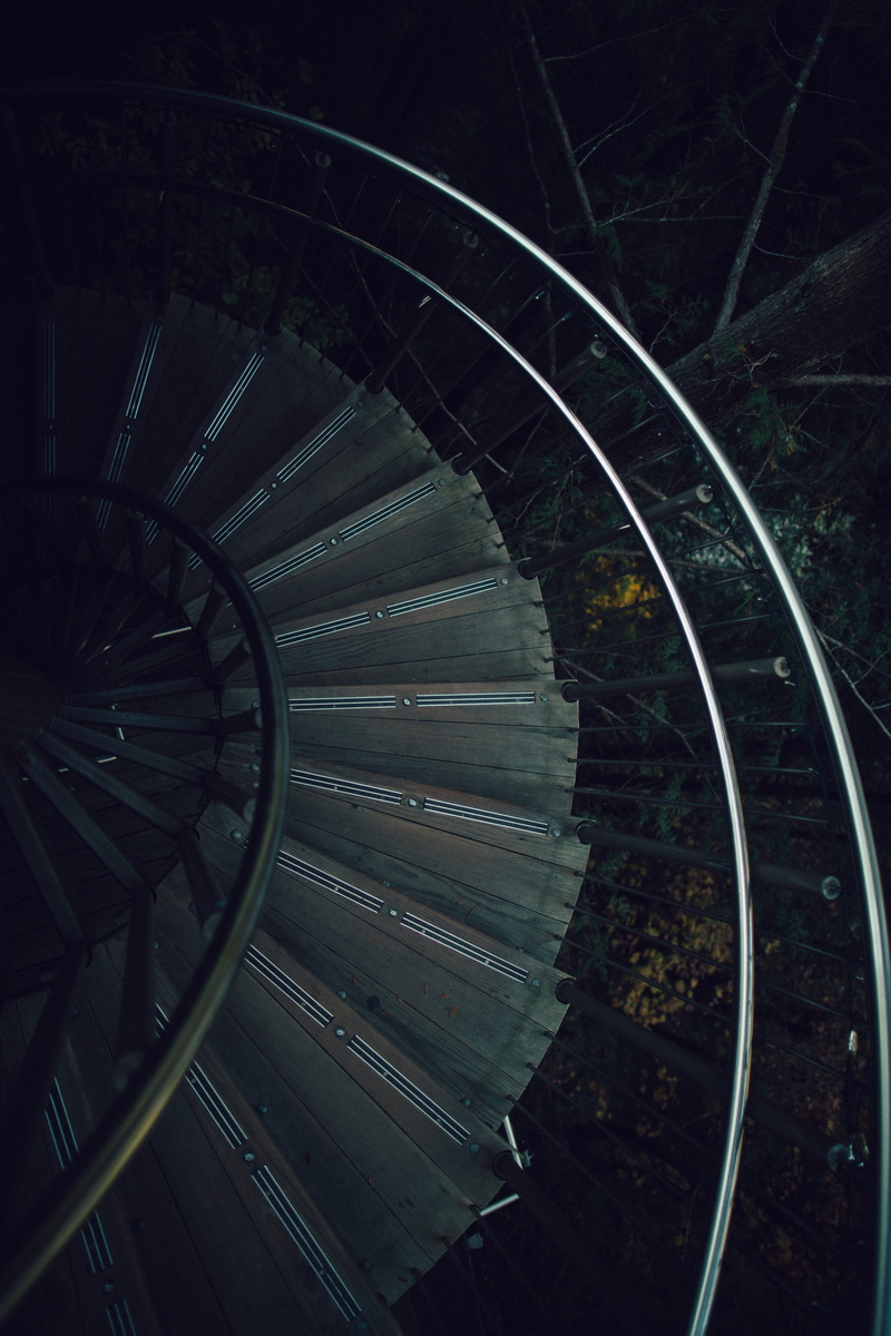 night, spiral staircase, low, auto post production filter, built structure, directly above, close-up, spiral, capilano suspension bridge, design, transportation