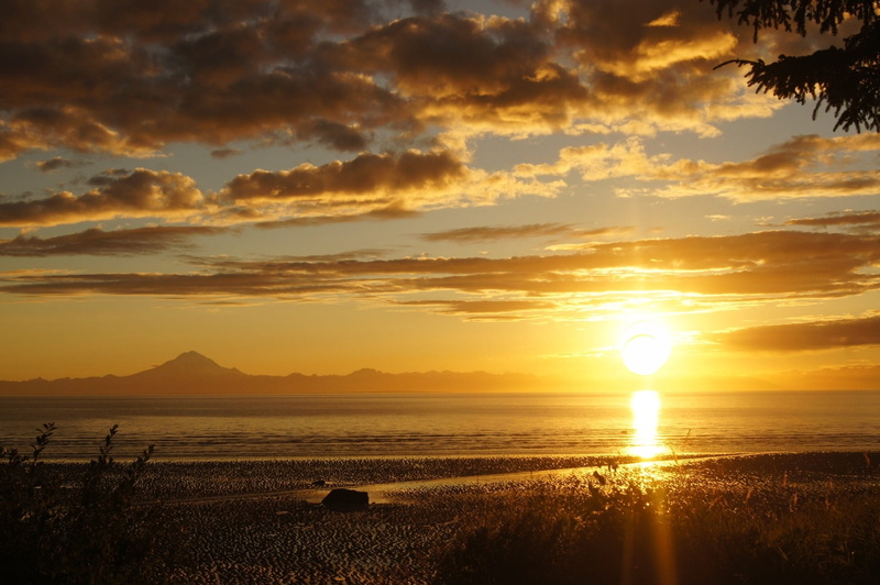 sun, outdoors, Cook, sunlight, orange color, sky, tranquil scene, beauty in nature, cooks inlet, north, evening, vacation, mt redoubt, no people, land