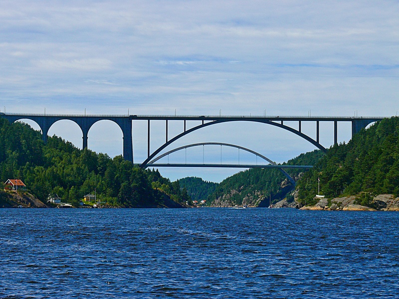 customs, waterfront, outdoors, bridge - man made structure, svinesund, ringdal fjord, architecture, sky, iddefjorden, arched, norway, 2K, bridge, nature